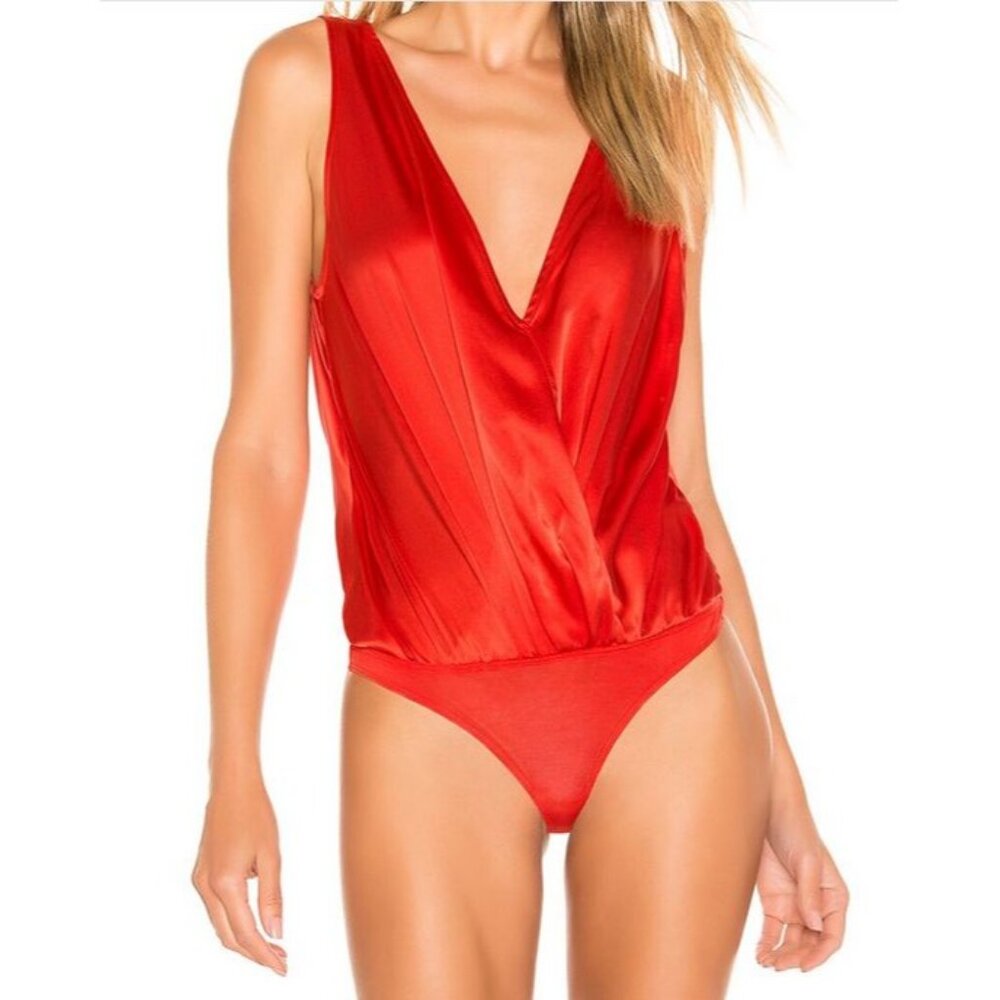 Revolve LAMARQUE Bodysuit Red Silk Size M Coquette Lovecore $195 Coquette Siren